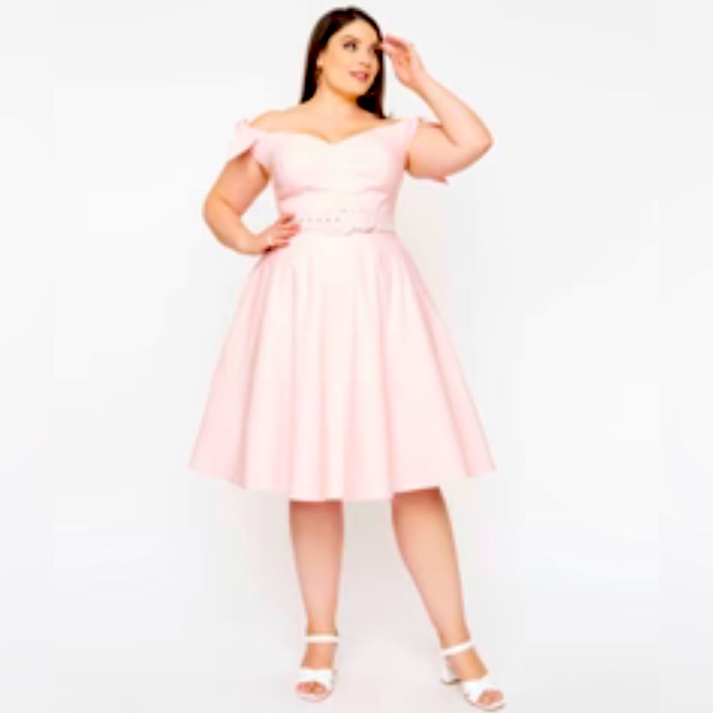 Light Pink and White Gingham Prairie Swing Dress